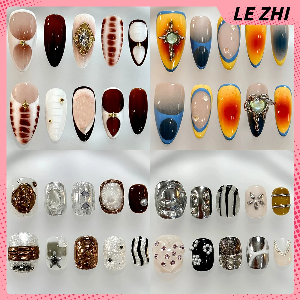 

Sweet Cool Handmade Manicure Short Square Round Press On Nails Flowers Cat Eyes Diamond Pearl Butterfly Detachable Fake Nails
