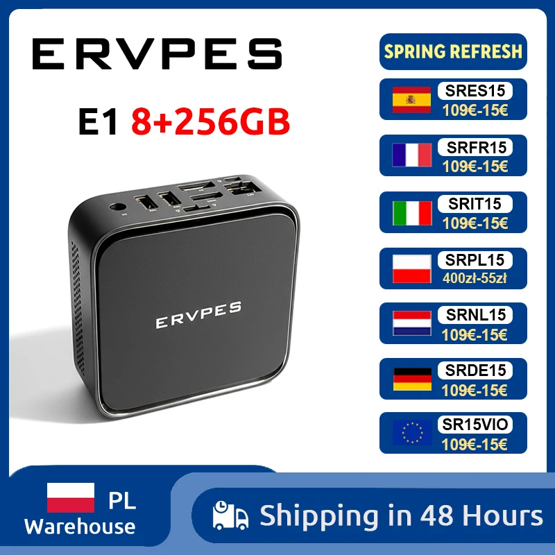 ERVPES E1 Mini PC AMD Ryzen 3 3250C 8GB DDR4 256GB SSD Windows 11 Pro Dual-Band Wifi BT5.2 Office Desktop Mini-computer