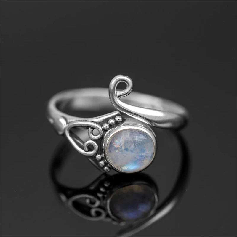 Boho Style Female Inlaid Natural Moonstone Metal Open Ring Fashion Women's Anniversary Party Gift Jewelry Dropshipping