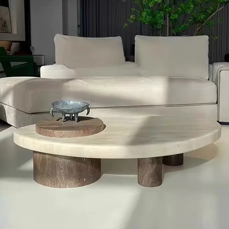 

Vintage European Style Coffee Table Italian Design Round Marble Coffee Table Wooden Space Saving Meuble Salon Furniture Home