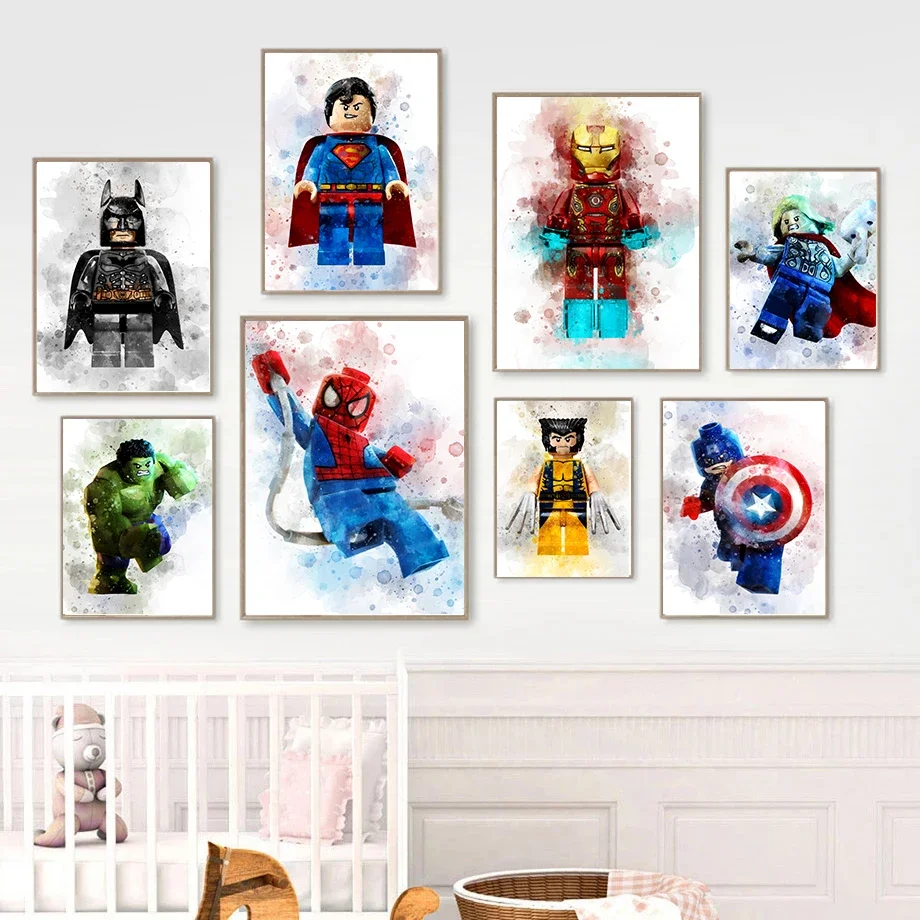 

Miniso Disney Cartoon Superhero Canvas Painting Spiderman Captain America Hulk Iron Man Poster Kids Bedroom Wall Art Home Decor