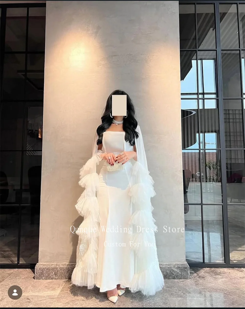 Qunque Elegant Chiffon Wedding Dresses Floor Length Strapless Formal Vestidos De Novia With Shawl Flowers Prom Gowns Customized