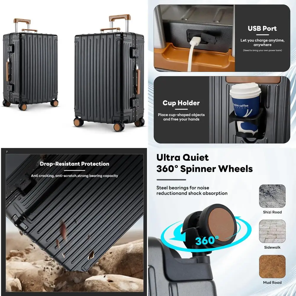 

Легкая 20-дюймовая ручная кладь, одобренная TSA, с USB-портом и подстаканником для удобства в путешествиях