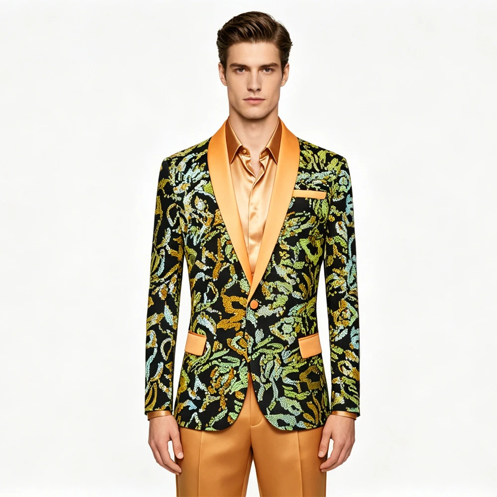 

Мужской модный бархатный пиджак с пайетками и цветочным узором для вечеринок и торжеств