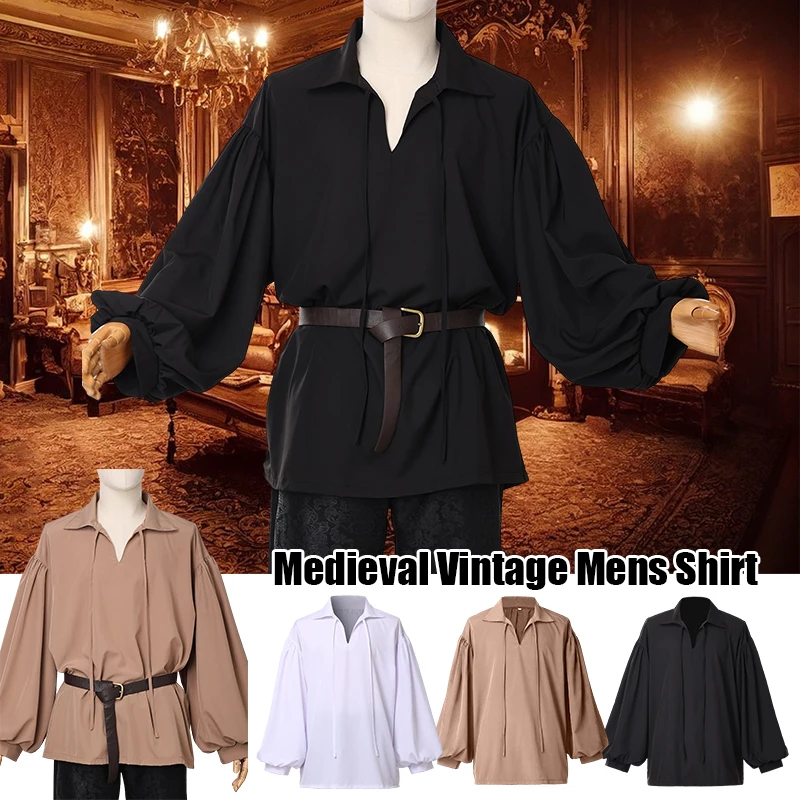 

Men Pirate Shirt Medieval Renaissance Oversized Fluffy Sleeve Shirt Punk Gothic Vampire Prince LARP Hallween Cosplay Costume