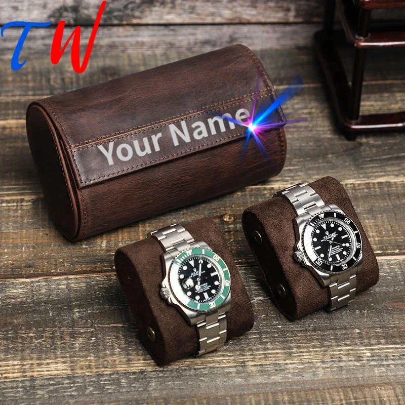 Watch Roll 2Slots COW LEATHER Free Customization Logo or Name Festival Couples' Relatives Watch Storage Gift Watches Organizer