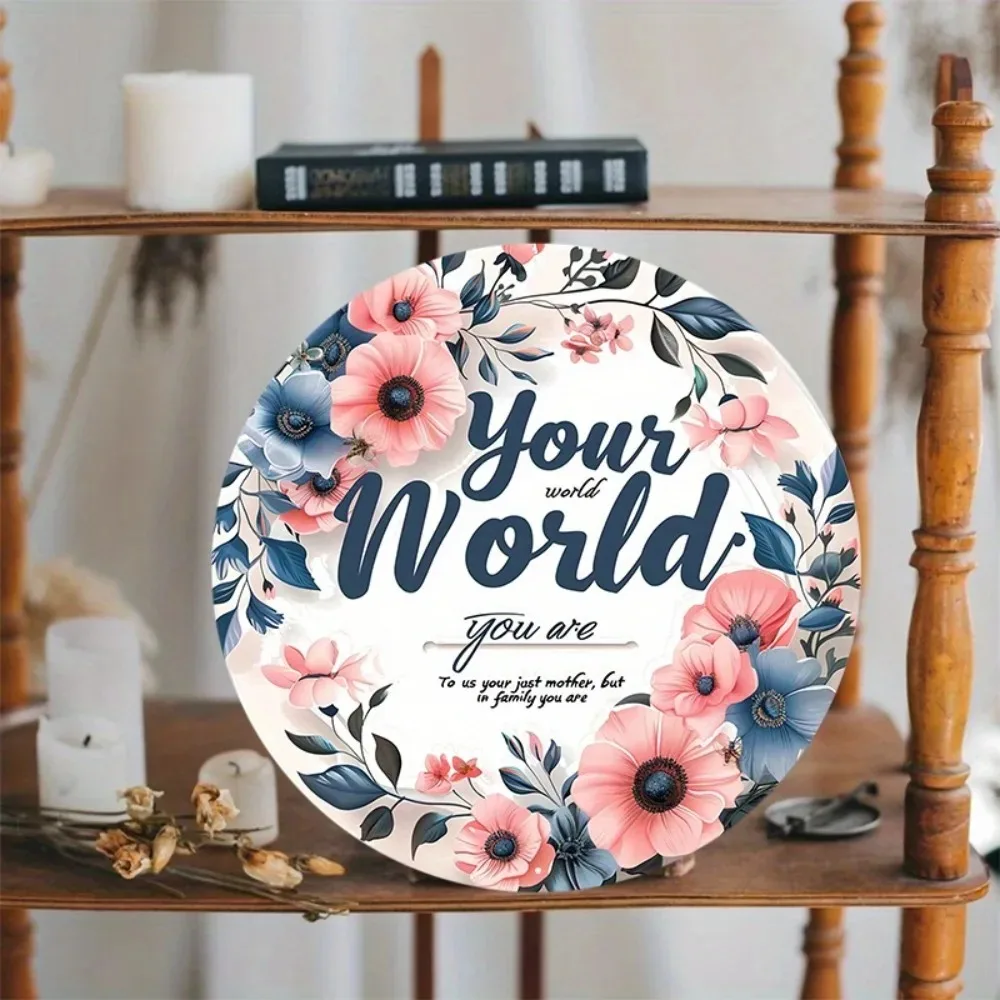 Customized Aluminum Wall Art | 8x8 Inch Round Floral Inspirational Quote Metal Sign, Portrait Decor for Home Office Wall Sculptu