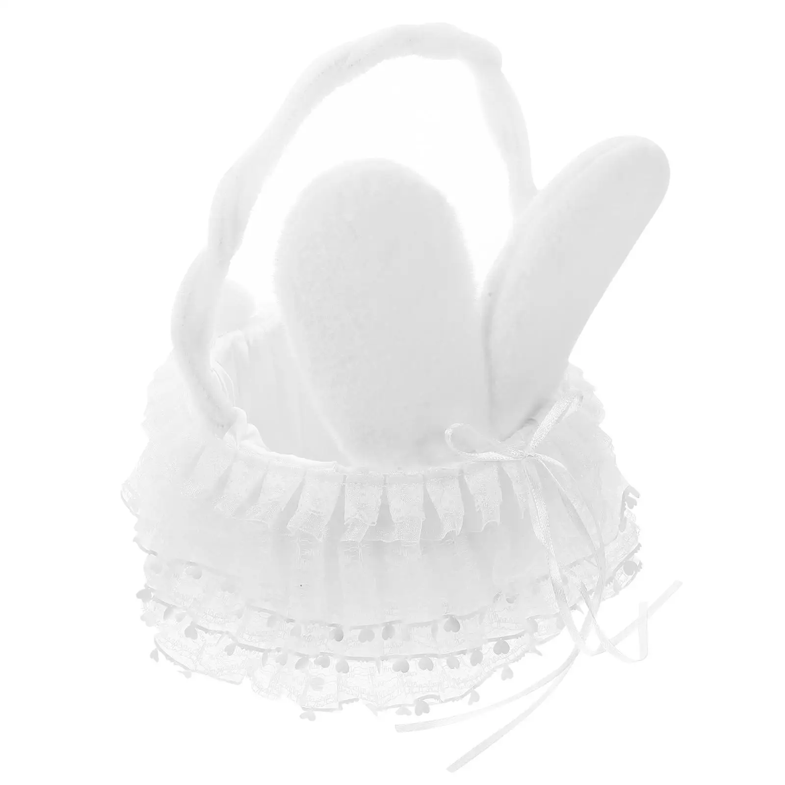 

Easter Bunny Flower Basket Pink 5854 Woven Hand Carry Storage Baskets Rabbit Ears Tote Handles Picnic Beach organizer