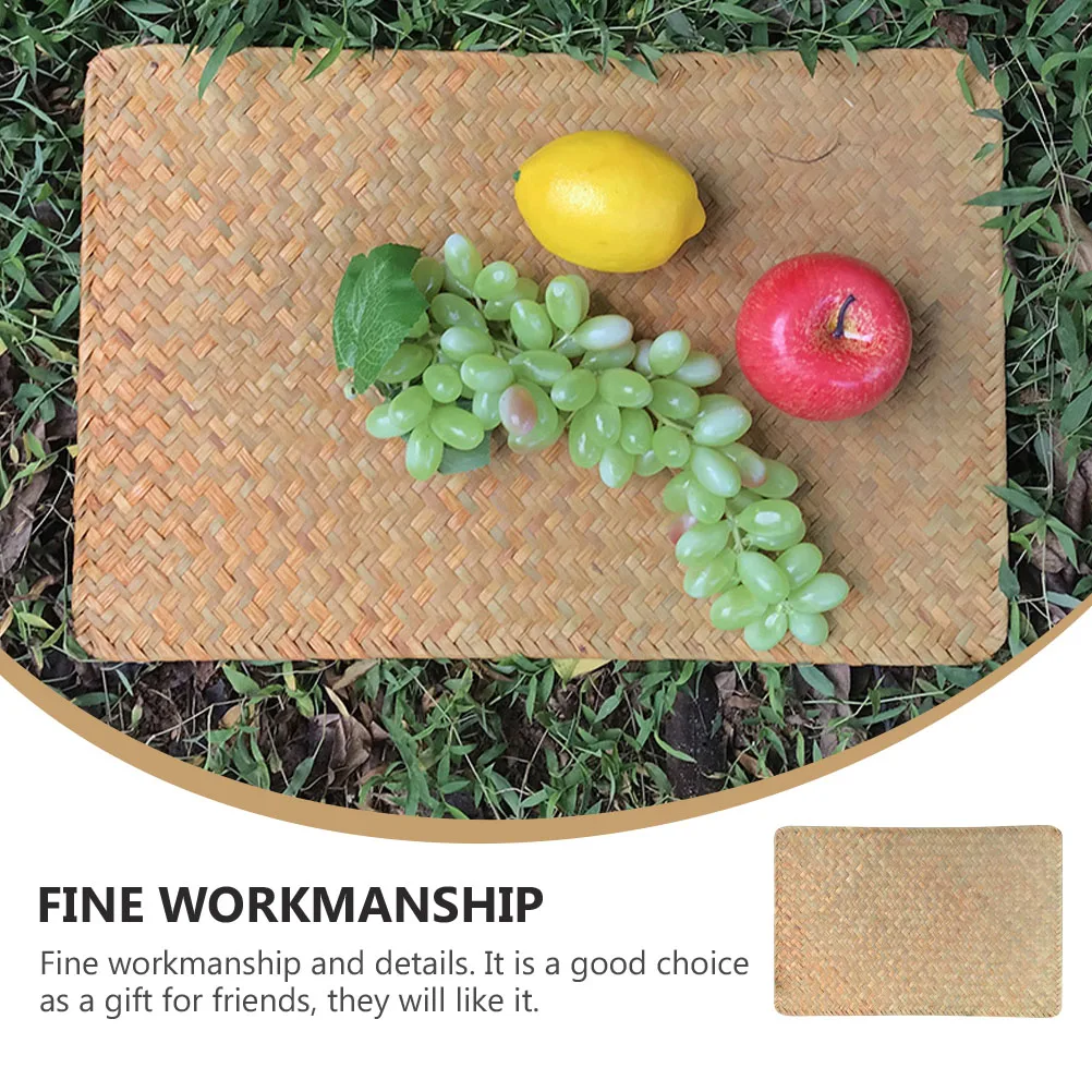 

2pcs Seagrass Woven Placemat Heat Resistant Table Household Coaster Kitchen Cup Pad Picnic Food Mat Grass Pad Creative Cup