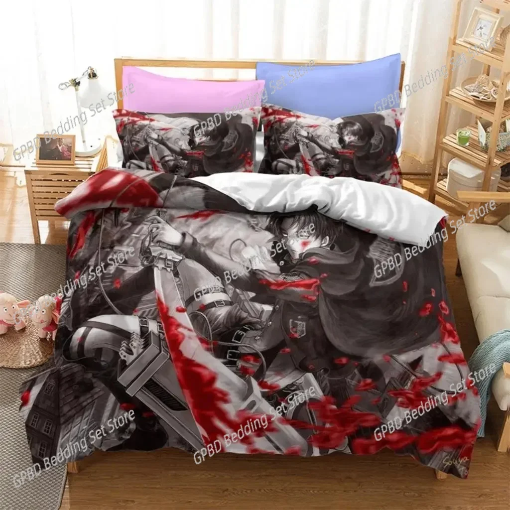 

Anime Attack On Titan Comfortable Duvet Quilt Cover Pillowcase Bedding Set Children Bedroom Decoration Home Textile