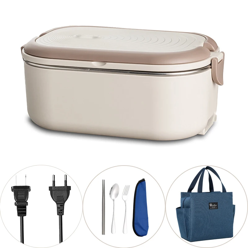 

220V 110V Electric Lunch Box Stainless Steel Food Warmer Heating Bento Box 1L EU US Plug School Office Thermostatic Heater 18W