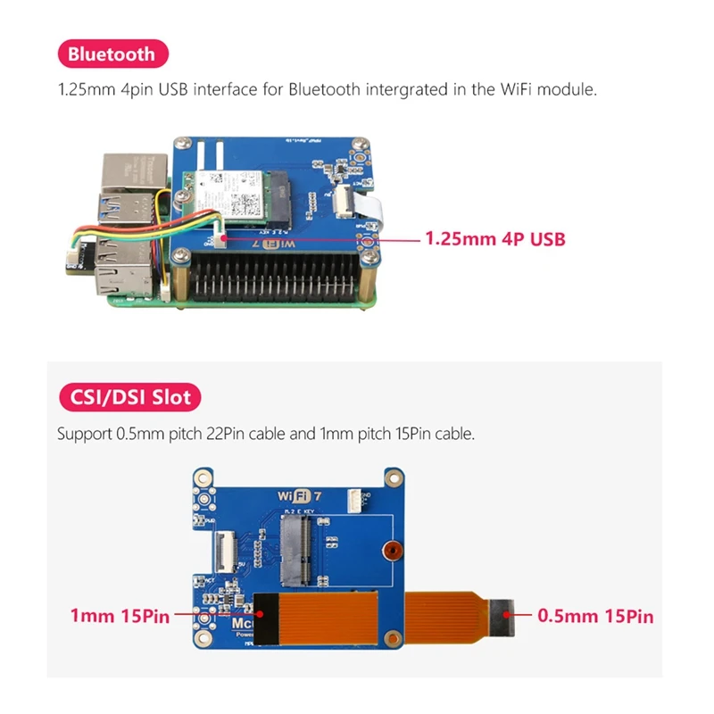 MPW7NA For Raspberry Pi 5 PCIE To M.2 E-Key Wifi7 Module+2 X Antenna BE200 Blue PCB Support Google TPU,Wif6e AX210,AX200 Adapter