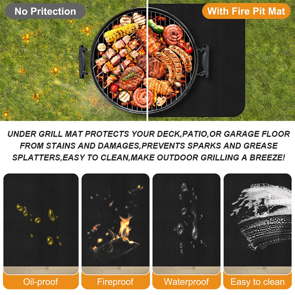 BBQ Fireproof Mat Fire Pad Grill Splatter Heat Resistant Rug For Patio Backyard Floor Protector Outdoor Lawn Cover For Deck