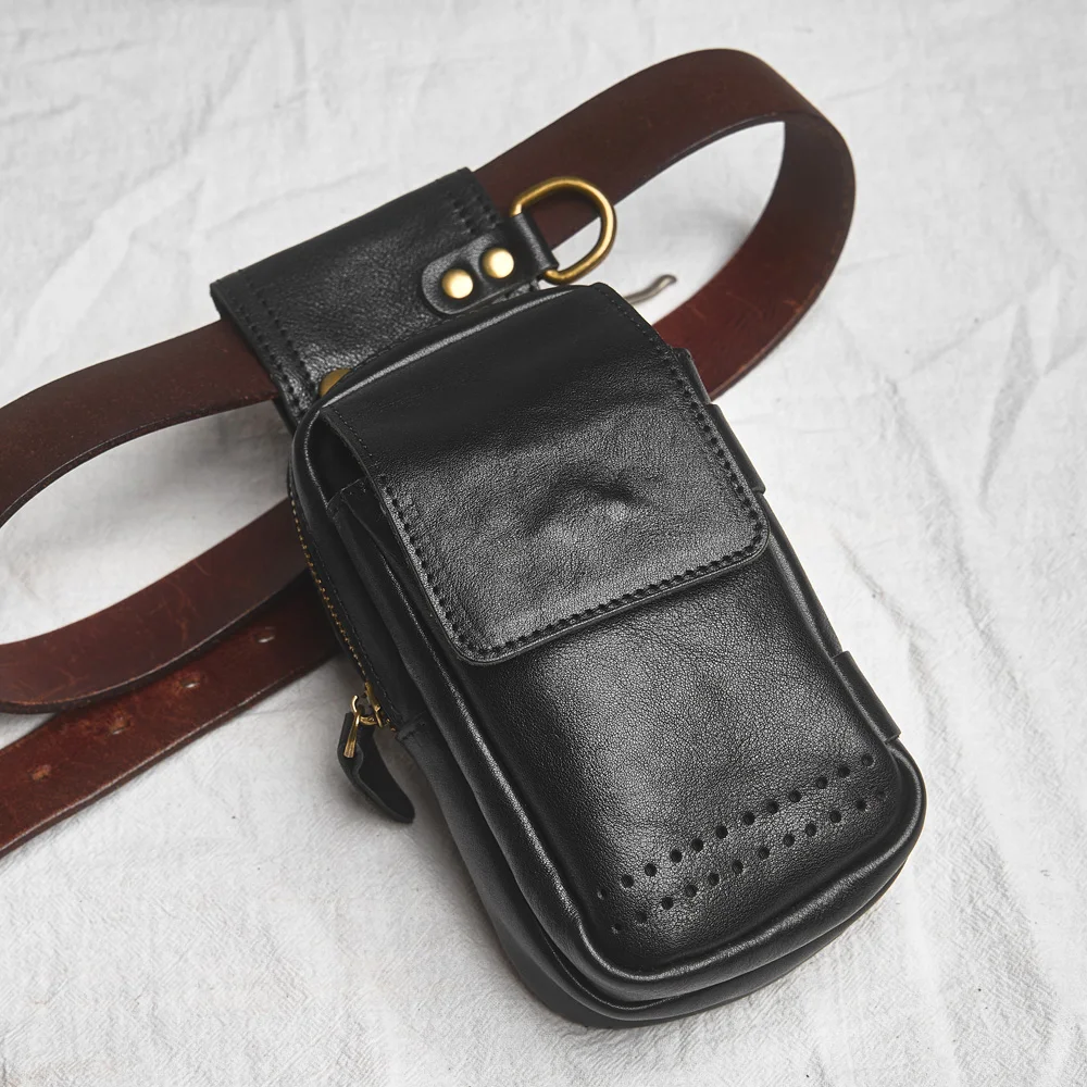 Nupugoo Echt leder Hüft tasche Herren Vintage Handy tasche Minit asche tragen Lederband mit Stift halter – Detail 15
