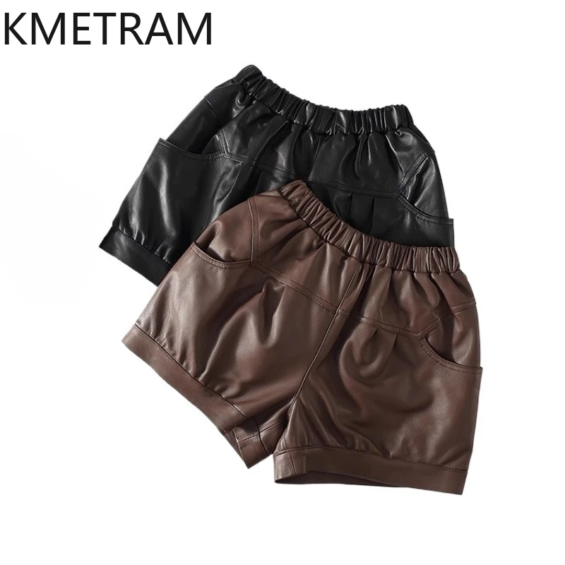 KMETRAM 100% Top Layer Sheepskin Shorts for Woman Genuine Leather Lantern Short 2025 Autumn Women' S Clothes женские шорты