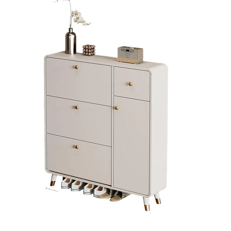 

Solid wood ultra-thin, door tipping bucket shoe cabinet, household shoe rack