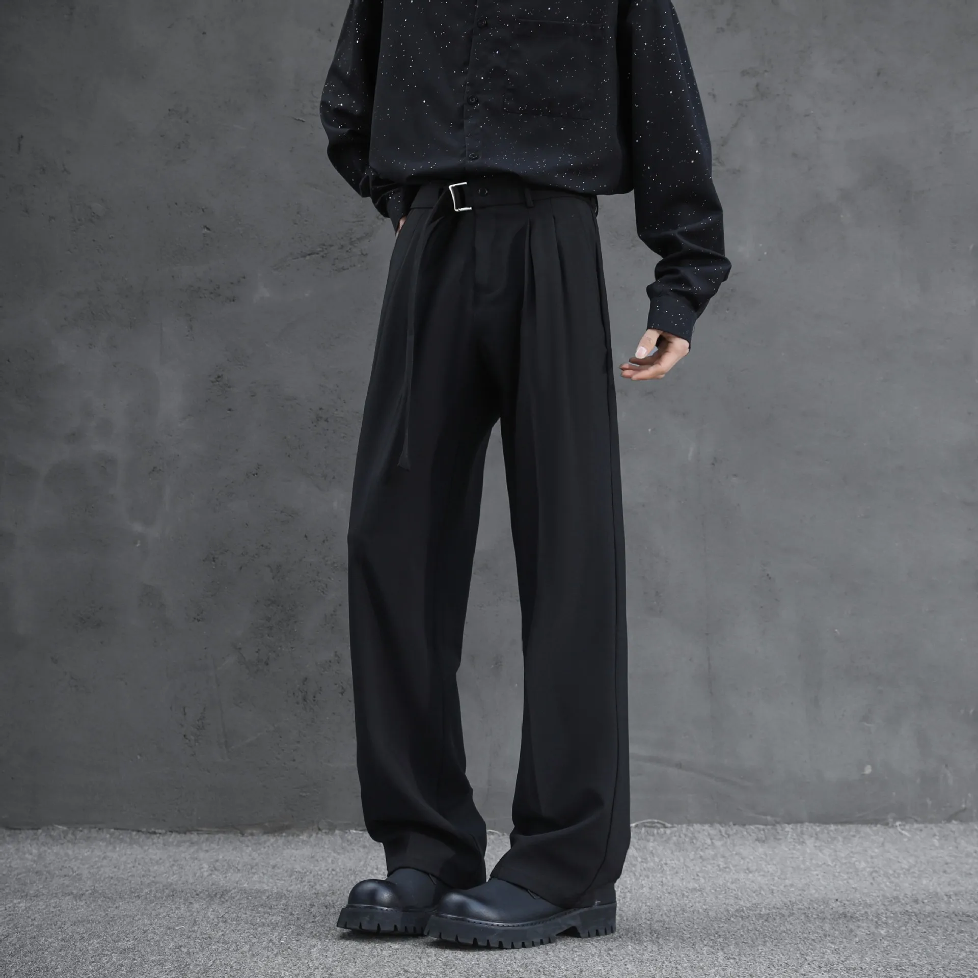 2026 Slack Belt Trousers Anti-wrinkle Drape Double Pleated Straight Men's Retro Casual Trousers