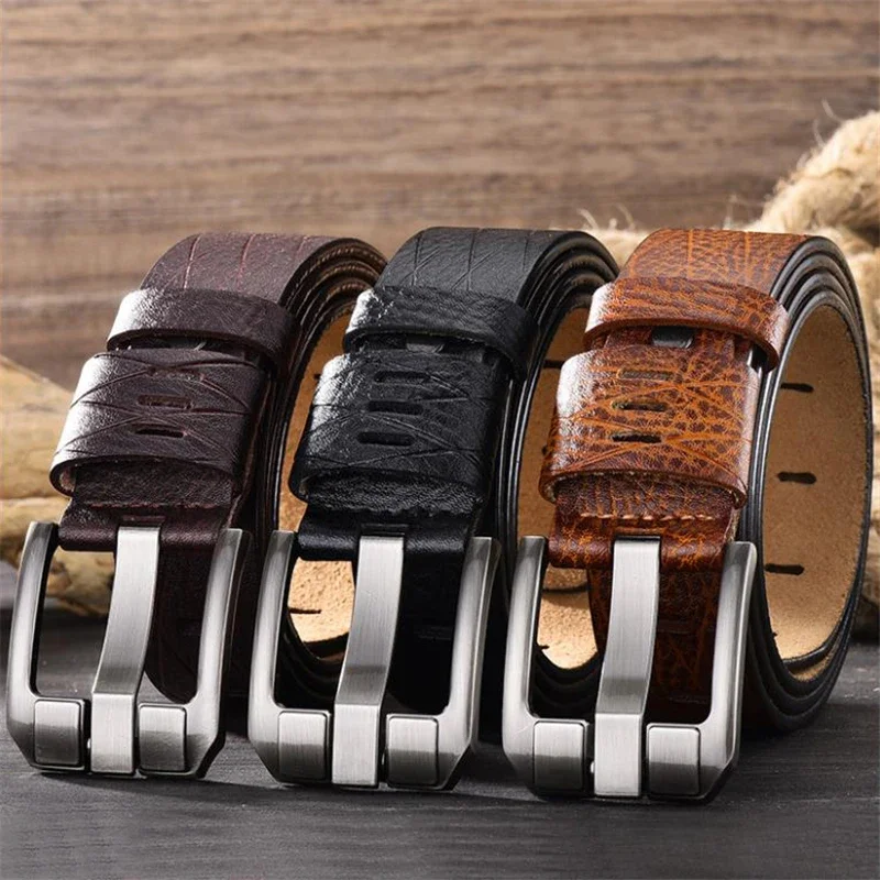 Cow Genuine Leather Luxury Strap Male Belts for Men New Large Plus Size105-130cm Vintage Pin Buckle Men Belt High Quality