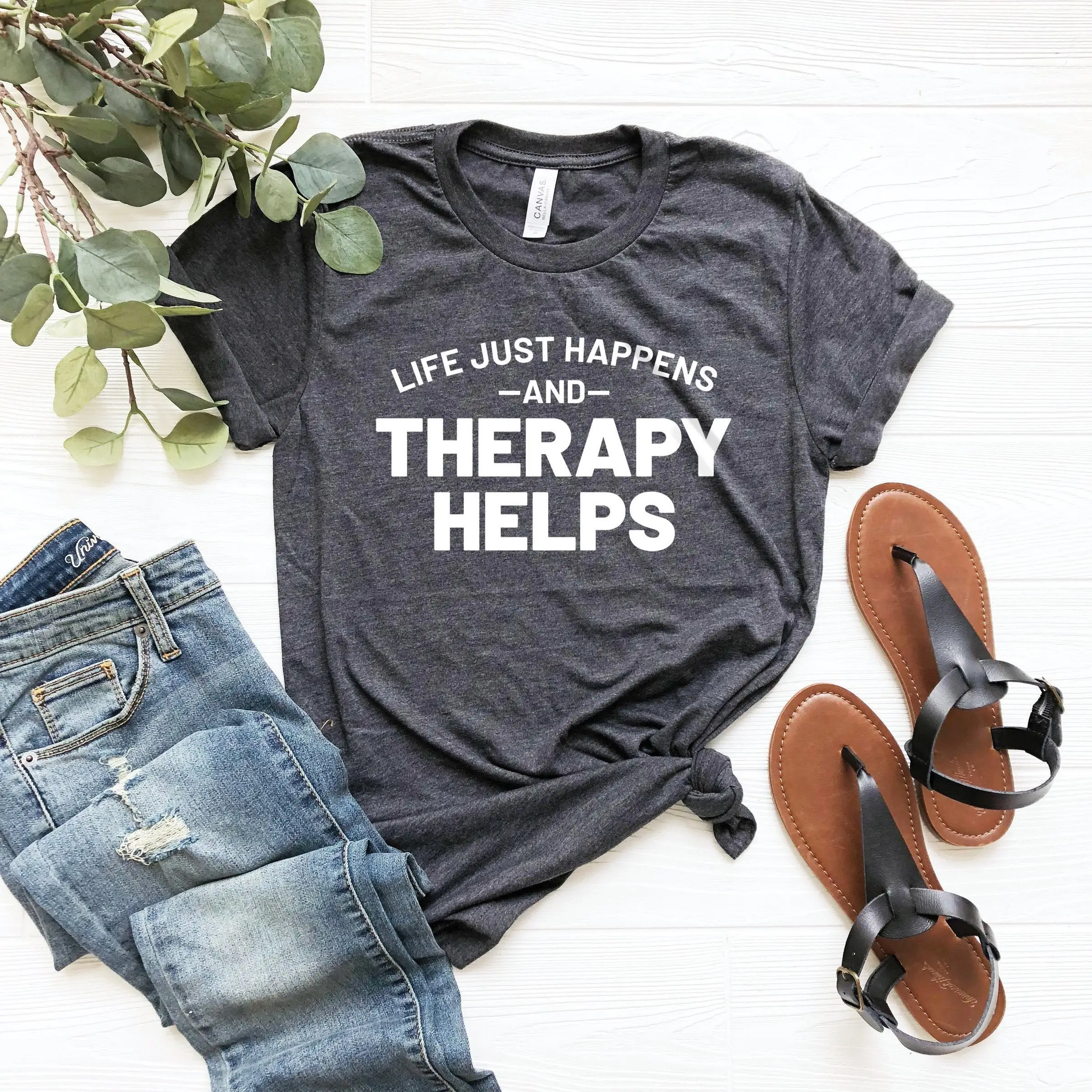 Mental health awareness counselor shirt psychologisT T therapisT gift life just happens and therapy helps