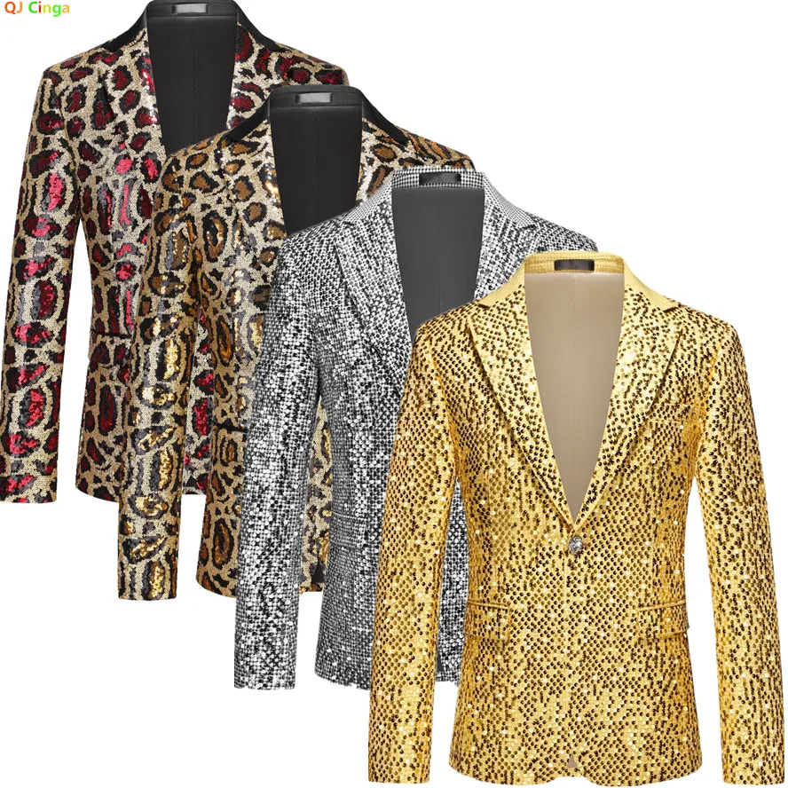 

Golden Men's Long-sleeved Suit Jacket, Metallic Sequin-embellished Wedding/party Coat, Asian Size Slim-fit Blazers.