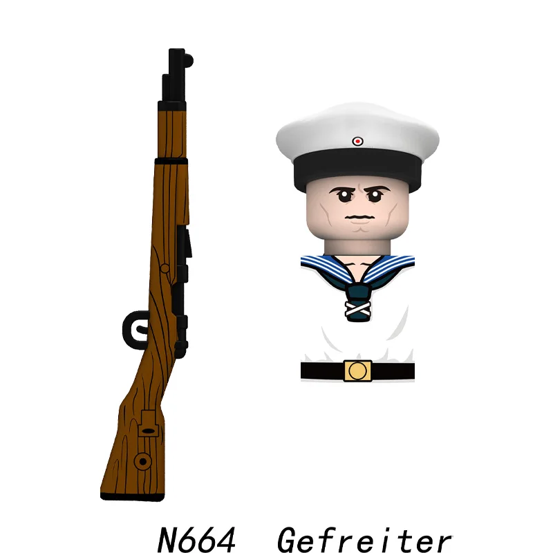 Blocs de construction militaires de la marine allemande de la seconde guerre mondiale, commandant de bateau en U, figurines de soldats de l'armée, pistolet de guerrier, chapeau marin, briques à monter soi-même, jouet pour enfants