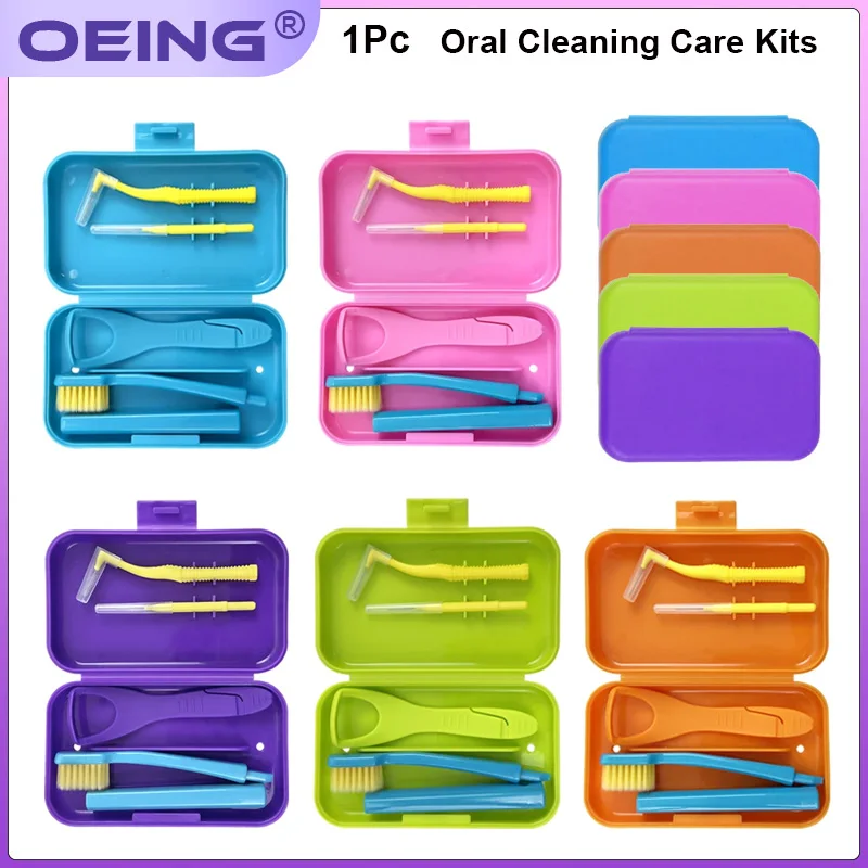 

1 Box Dental Oral Cleaning Care Kits Foldable Toothbrush Tongue Scraper Interdental Brush Portable Travel Toothbrush Organiser