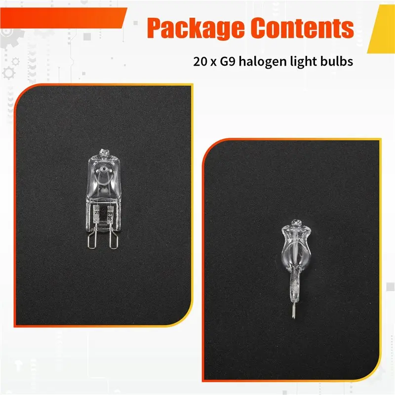 ABCA-20Pcs G9 Halogen Light Bulbs, Clear Halogen Lamps Dimmable,Warm White 2800K For Chandeliers,Pendants,Landscape Lights
