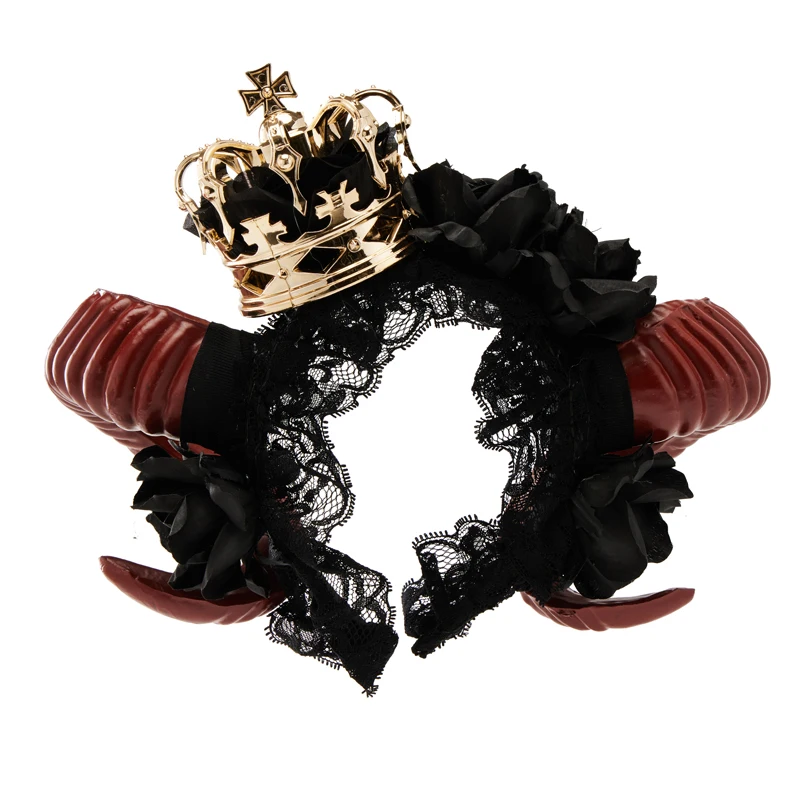 

Повязка на голову в стиле ретро с дьяволом и овечьим рогом для девочек, готическая повязка на голову с рогами демона, корона, повязка на голову для Хэллоуина, косплей, головной убор Лолиты