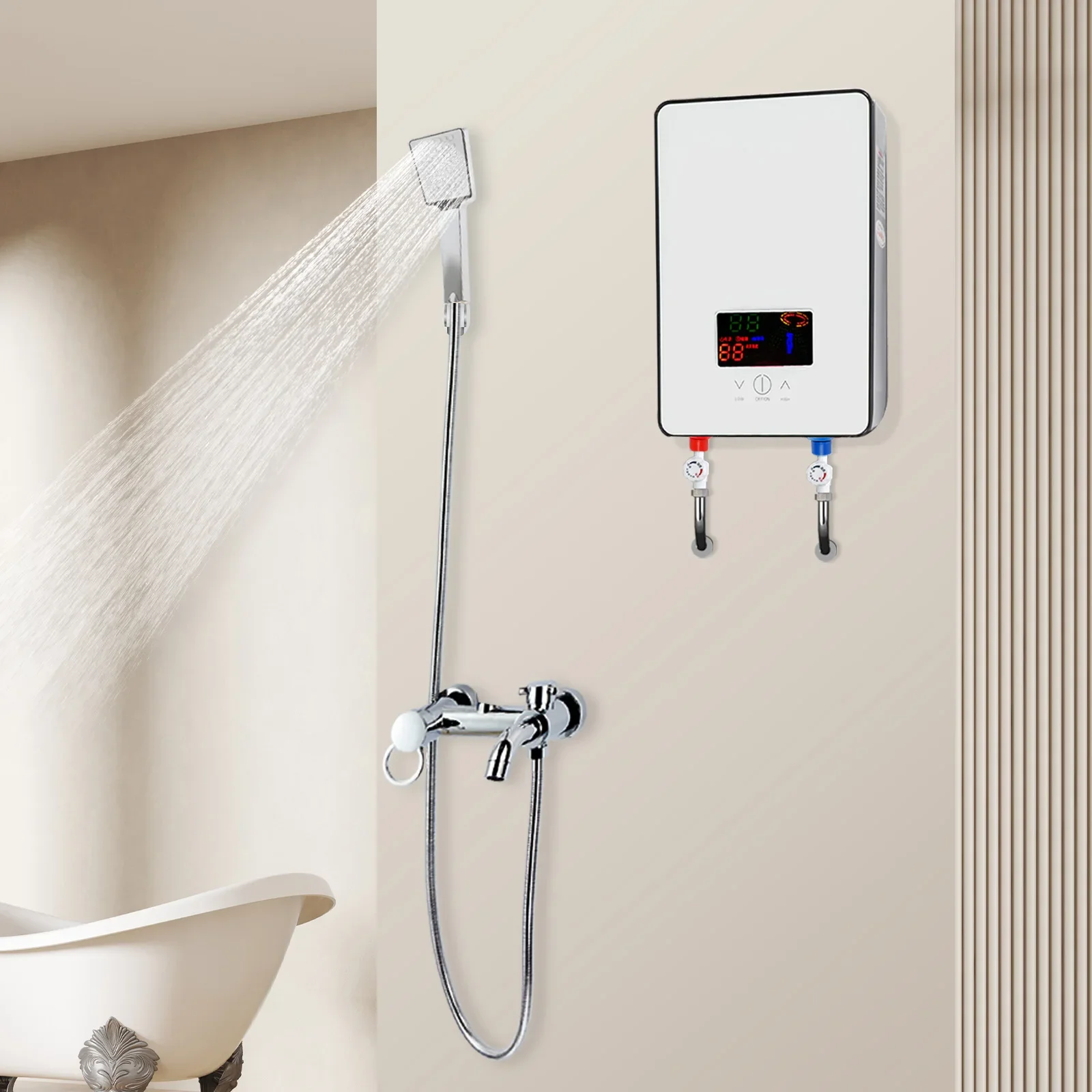 4500W Electric Water Heater, 110V Shower Water Heater Set w/ Digital Display, Self-modulating& Overheating Protection