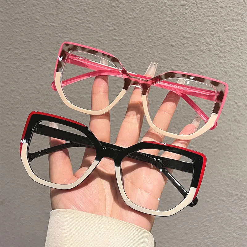 New Women Fashion Cat‑Eye Anti‑Blue Light Glasses Personalized Color‑Blocked Non‑Prescription Eyeglasses Trendy Eyewear