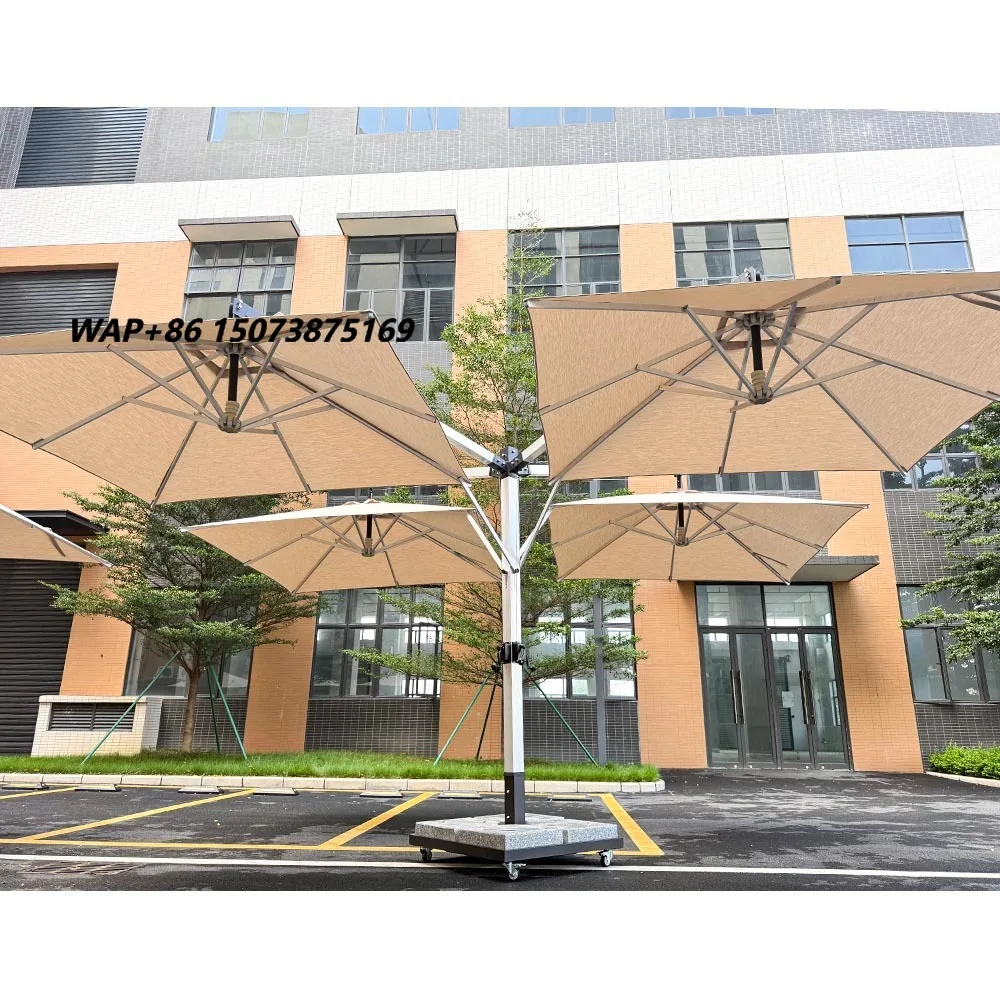 Custom Modern Four-Head Cantilever Hanging Umbrella Heavy-Duty Waterproof Windproof Outdoor Parasol Foldable Marble Base for