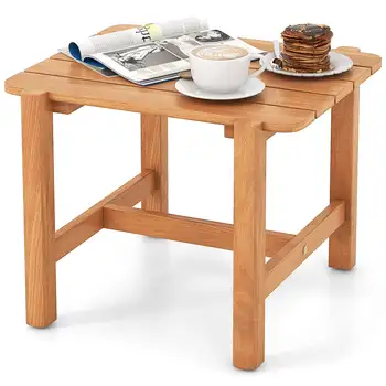 Image Patio Teak Wood Side Table with Slatted Tabletop Small Coffee Table for Porch