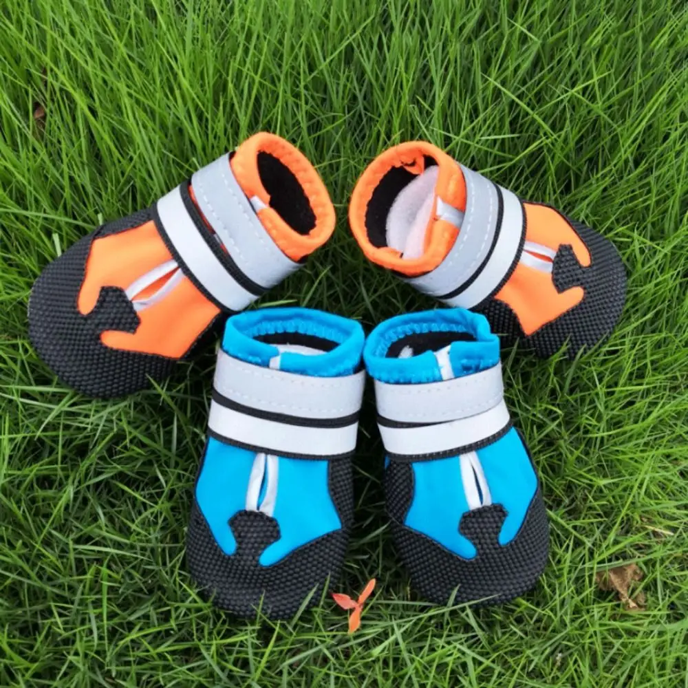 4pcs/set Non-Slip Dog Outdoor Sports Shoes Breathable Wear Resistant Dog Anti-slip Rain Boots Reflective TPR/Waterproof Cloth