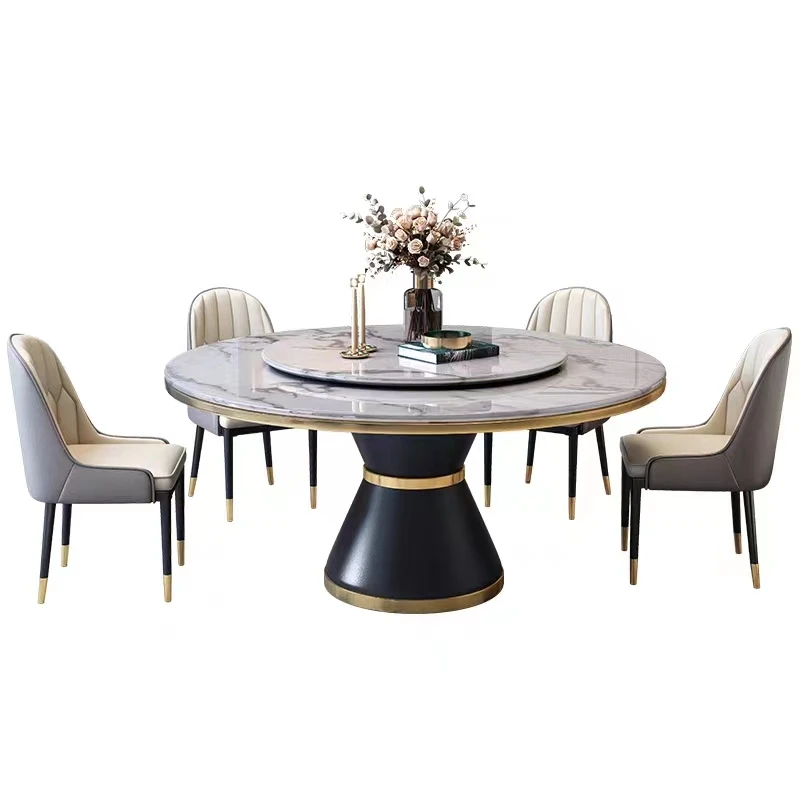 

Light luxury marble, modern dining table and chair combination, simple household Italian round table with