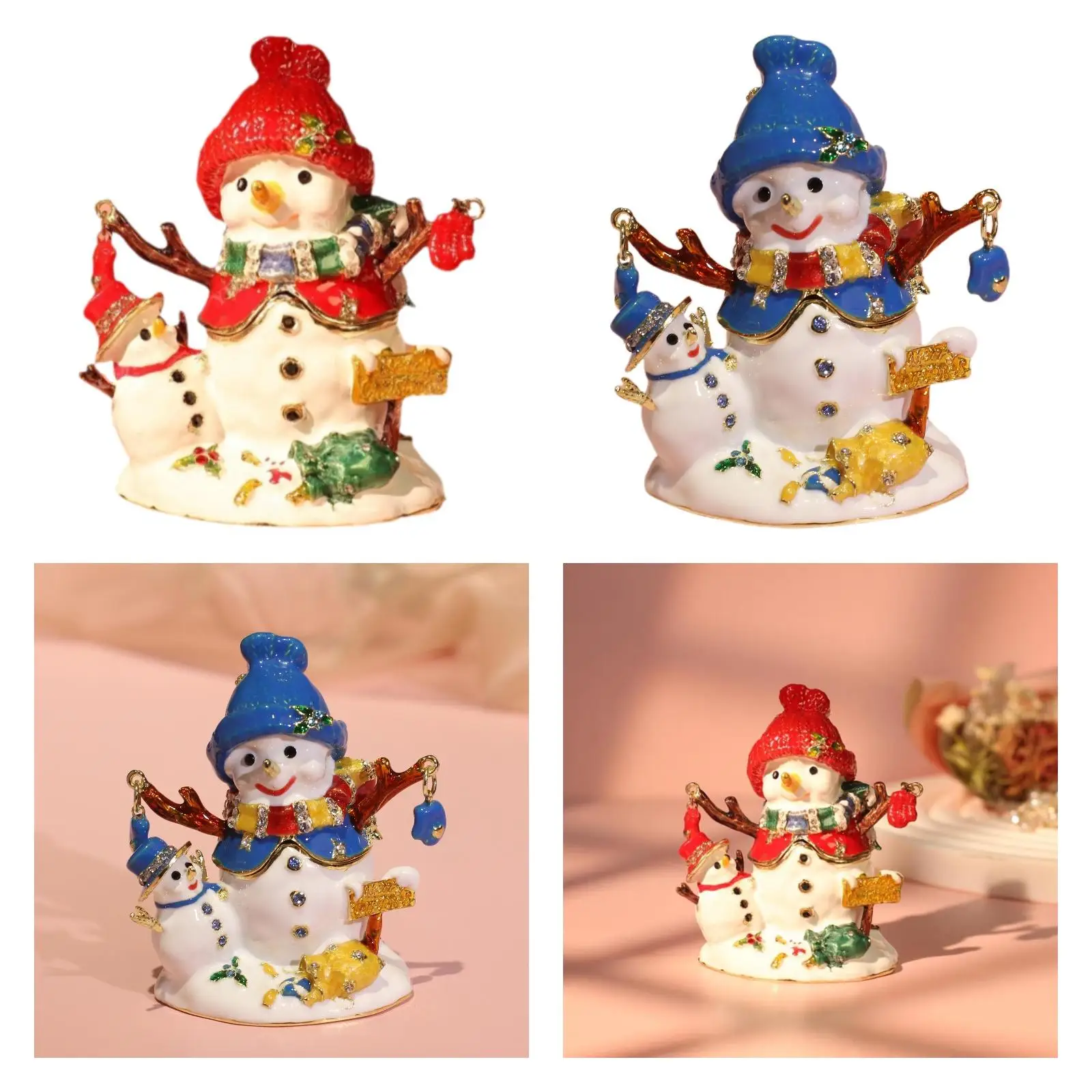 Snowman Figurine Trinket Box Classic Snowman Decorative Hinged Jewelry Box Rings