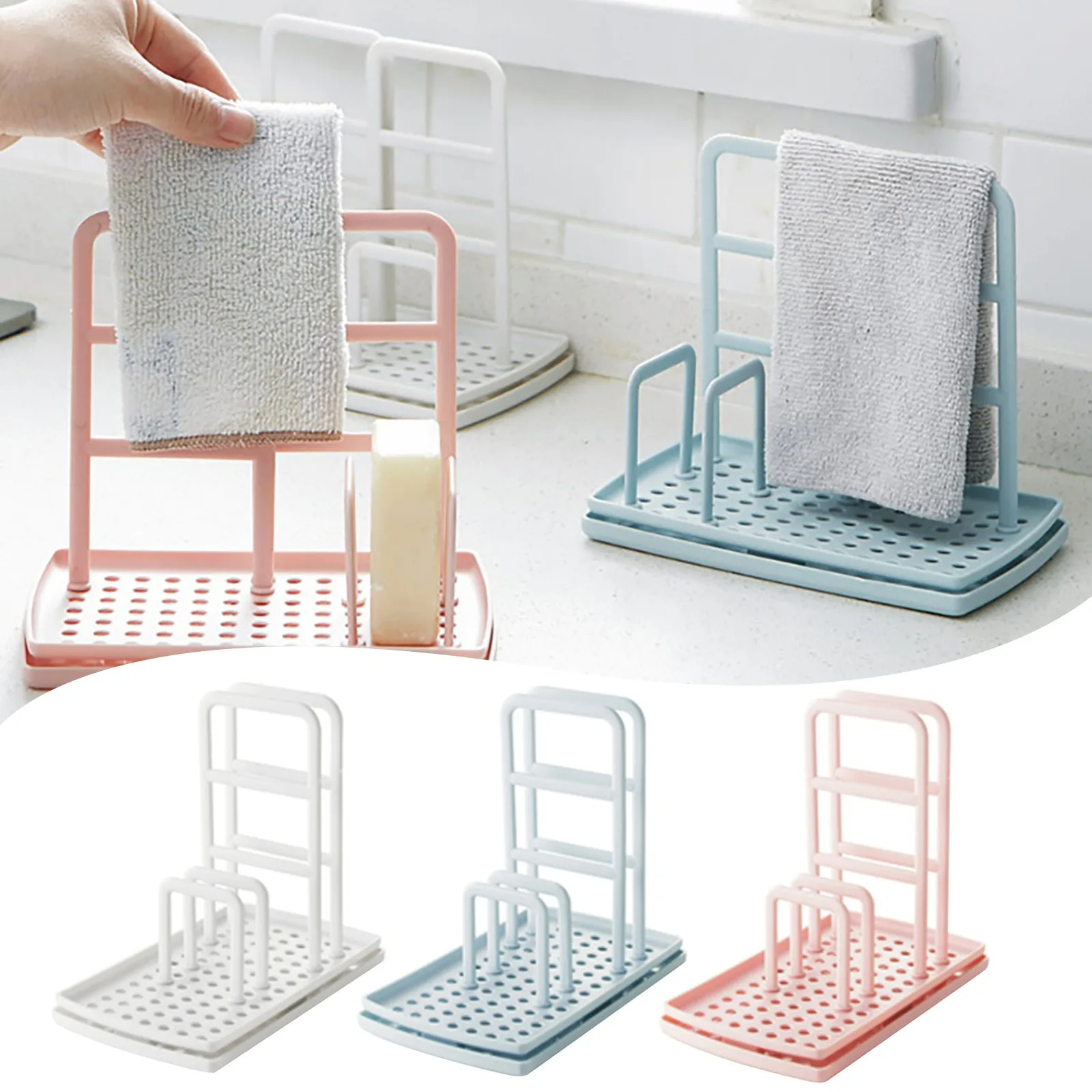 

Kitchen Faucet Sink Sponge Rack Stand Plastic Sponge Towel Holder Scouring Pad Dishwash Kitchen Organizer Cloth Drain Basket