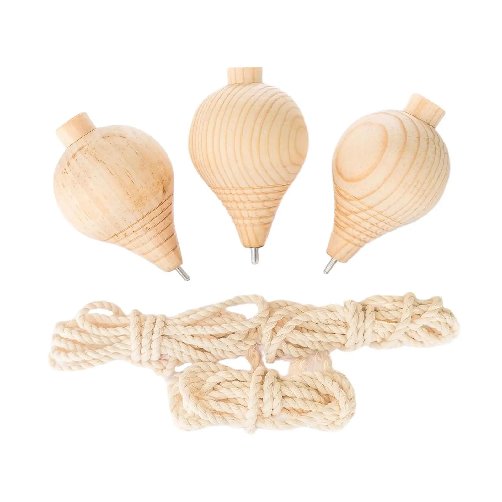 3 Pieces Classic Wooden Trompos DIY Paint Your Own Wooden Toys Sturdy Steel Point for Kids Adults Toddlers Intermediates Gift