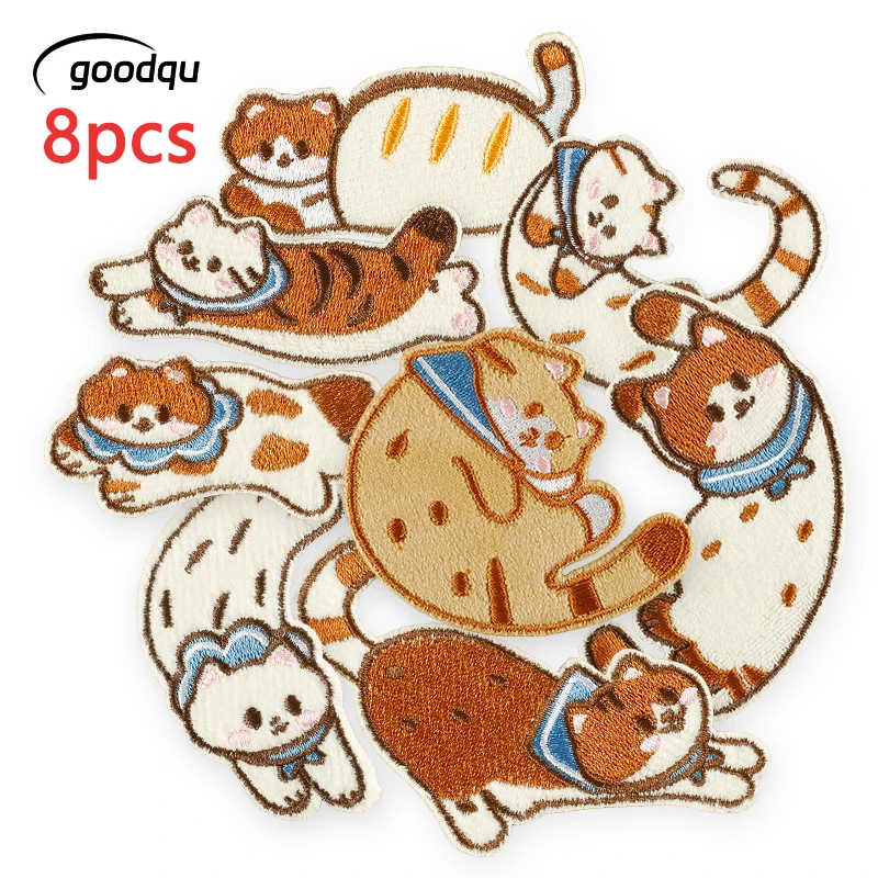 8 stücke Tier Katzen Nette Selbstklebende Patches Für Kleidung Kinder Gestickte Eisen Aufkleber Pack Mädchen Nähen Stoffe Jacken Hut diy – Detail 1