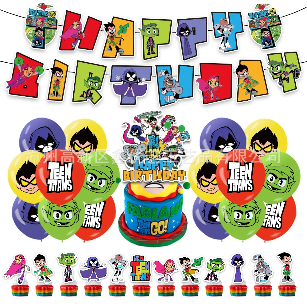 Teen Titans Go Balloons Robin Latex Ballons Cake Topper Banner Cartoon Party Supplies Happy Birthday Decorations Kids Boys Toy