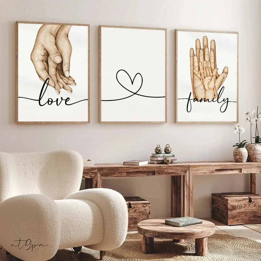 1Pcs Warmth Interior Paintings Big and Small Hands Pictures Wall Decoration Canvas Painting Home Decor Living Room Bedroom Love