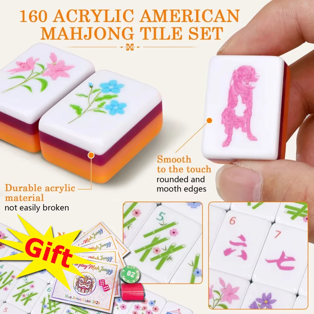 Four Layer Custom Acrylic Luxury Mahjong Game Set Bright Orange Engraved American Mahjong Tiles Travel Mah Jongg Sets for Adults