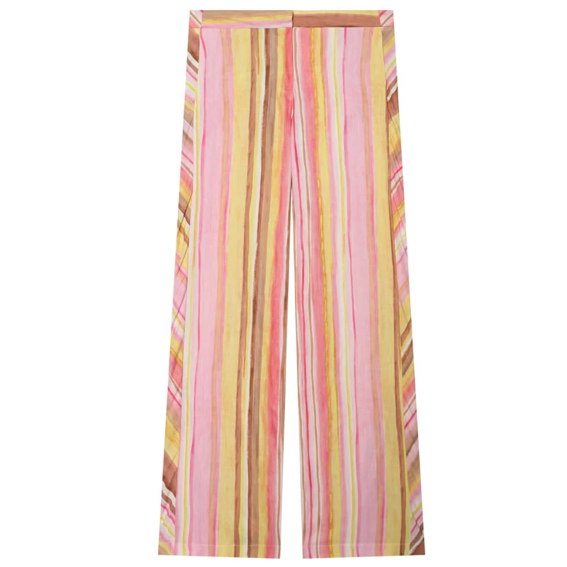HXAO Striped Baggy Pants Women's Pants Summer 2026 Boho Wide Leg Mid Waist Linen Blended Trousers Lady Chic Beach Vacation Pants