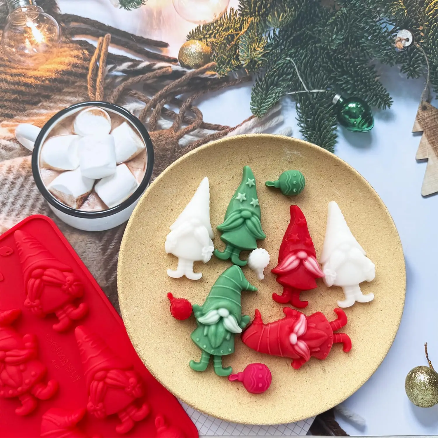 Weihnachtliche Silikon-Backformen - Gnom- & Glockenformen für Süßigkeiten, Schokolade, Mini-Kuchen, Gelee & Kerzen, Festliche Backwerkzeuge – Detail 3