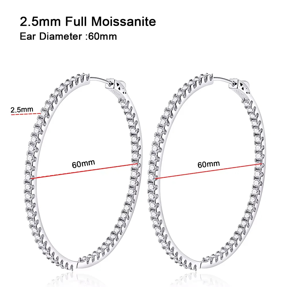 Serenity 2 mm Ohrringe aus Moissanit für Damen und Mädchen, Geschenk, S925-Sterlingsilber, funkelnde Labor-Diamant-Creolen, Brautschmuck