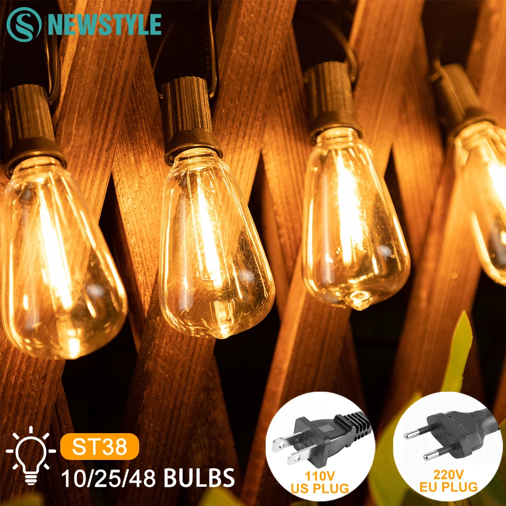 

Outdoor ST38 String Lights 110V/220V LED Patio Hanging Lights with Waterproof Plastic Bulbs for Garden Lighting Outside Decor