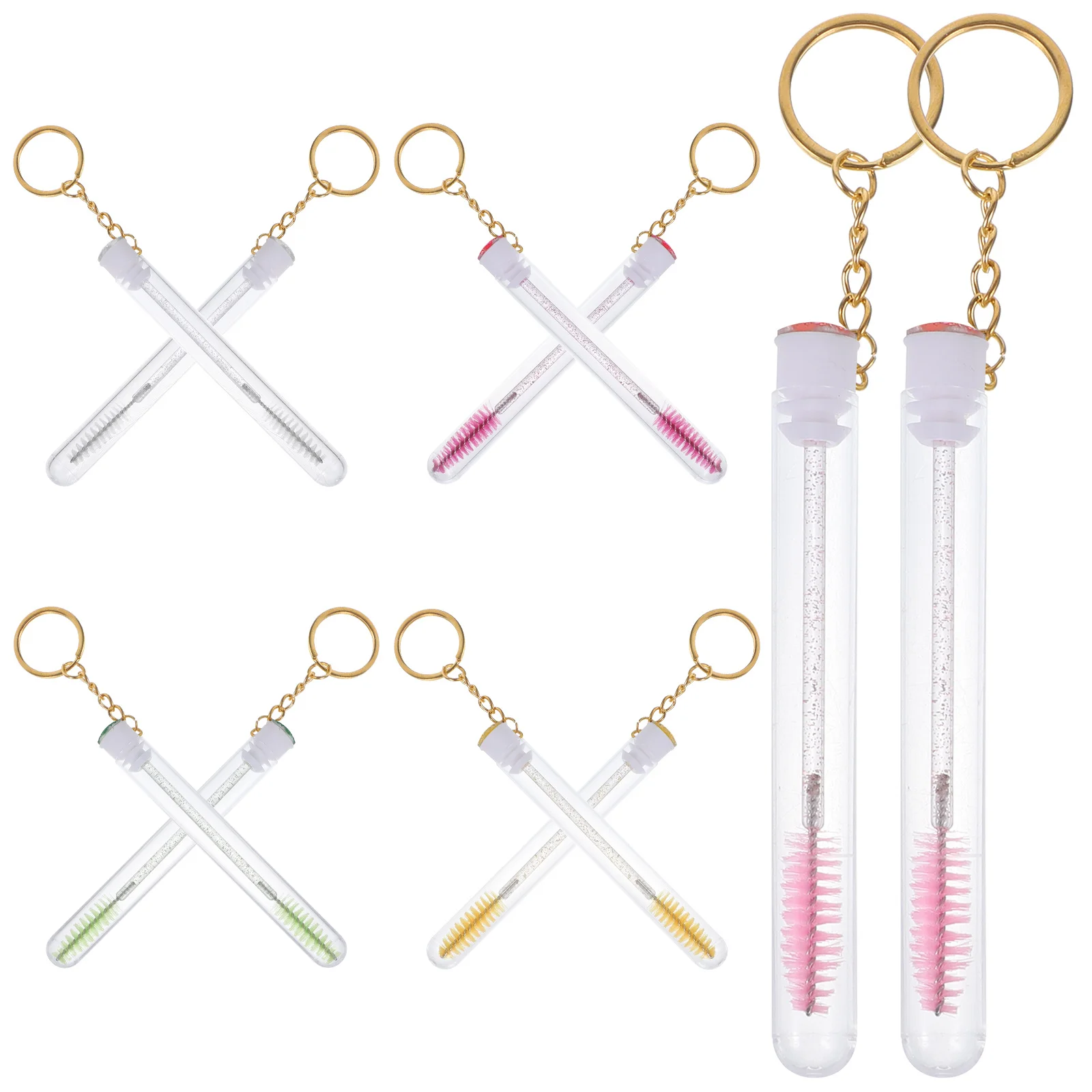 10Pcs Eyelash Brush Tube Keychain Makeup Lash Brush Women Portable Storage Unique Rhinestone Design Gift