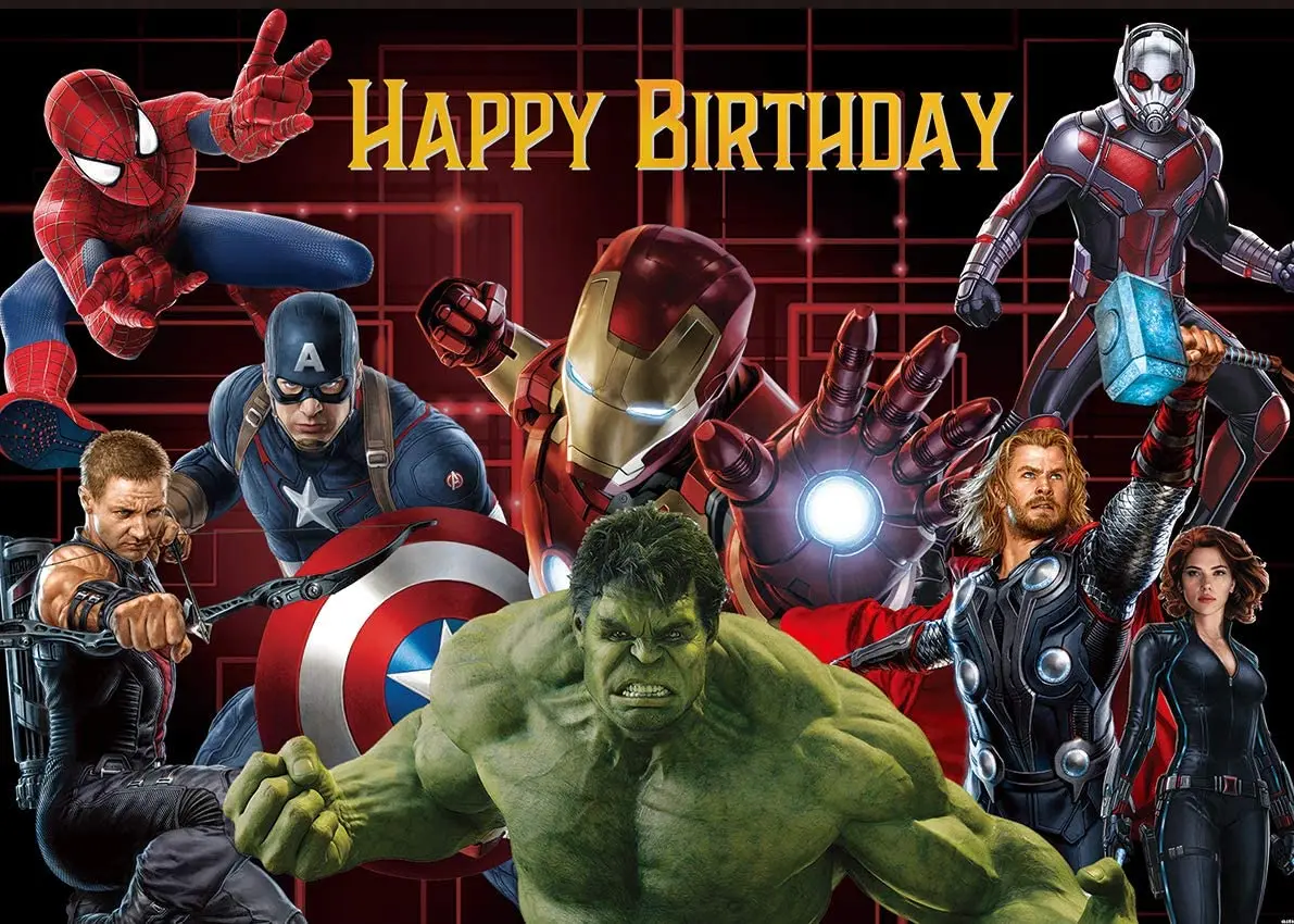 Avengers ฉากหลัง Marvel Superhero ฉากหลังสำหรับ Superhero Birthday Party อุปกรณ์ตกแต่ง Photo Booth Studio