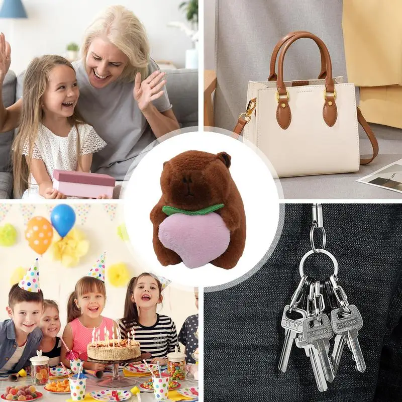 Capybara Stuffed Animal Keychain Decorative Capybara Keychain Cute Doll Pendant For Stall Products Holding Fruit Animal Pendant