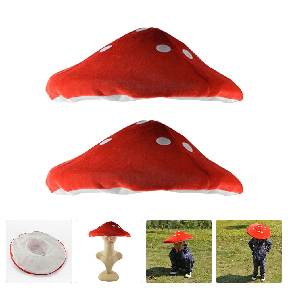 

2 Pcs Mushroom Cap Funny Hat Red Kids Silk Women's Hats & Caps Berets Toddler