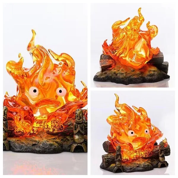 12Cm Calcifer Figure Cartoon Anime Figures with Light Model Figurine Collection Desktop Decoration Kids Toys Birthday Gifts